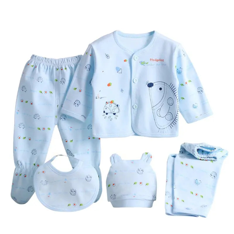 Conjunto de roupas, 5 PÇS - 2 calças, 1 touca, 1 babador, 1 casaquinho botão